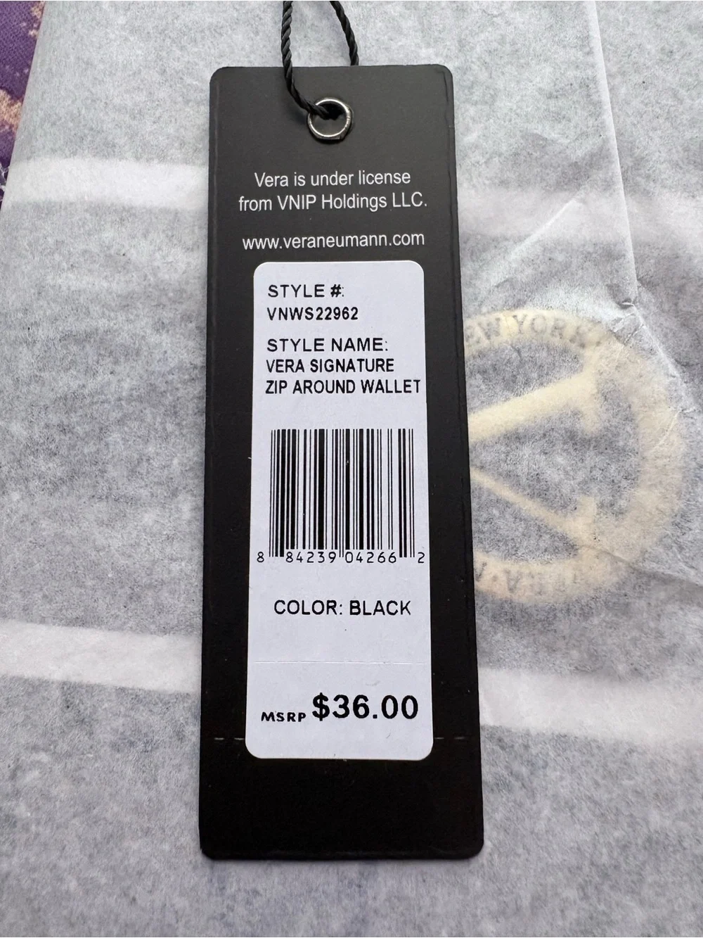 Vera New York Gray Logo Zip-Around Wallet with Stripe NWT